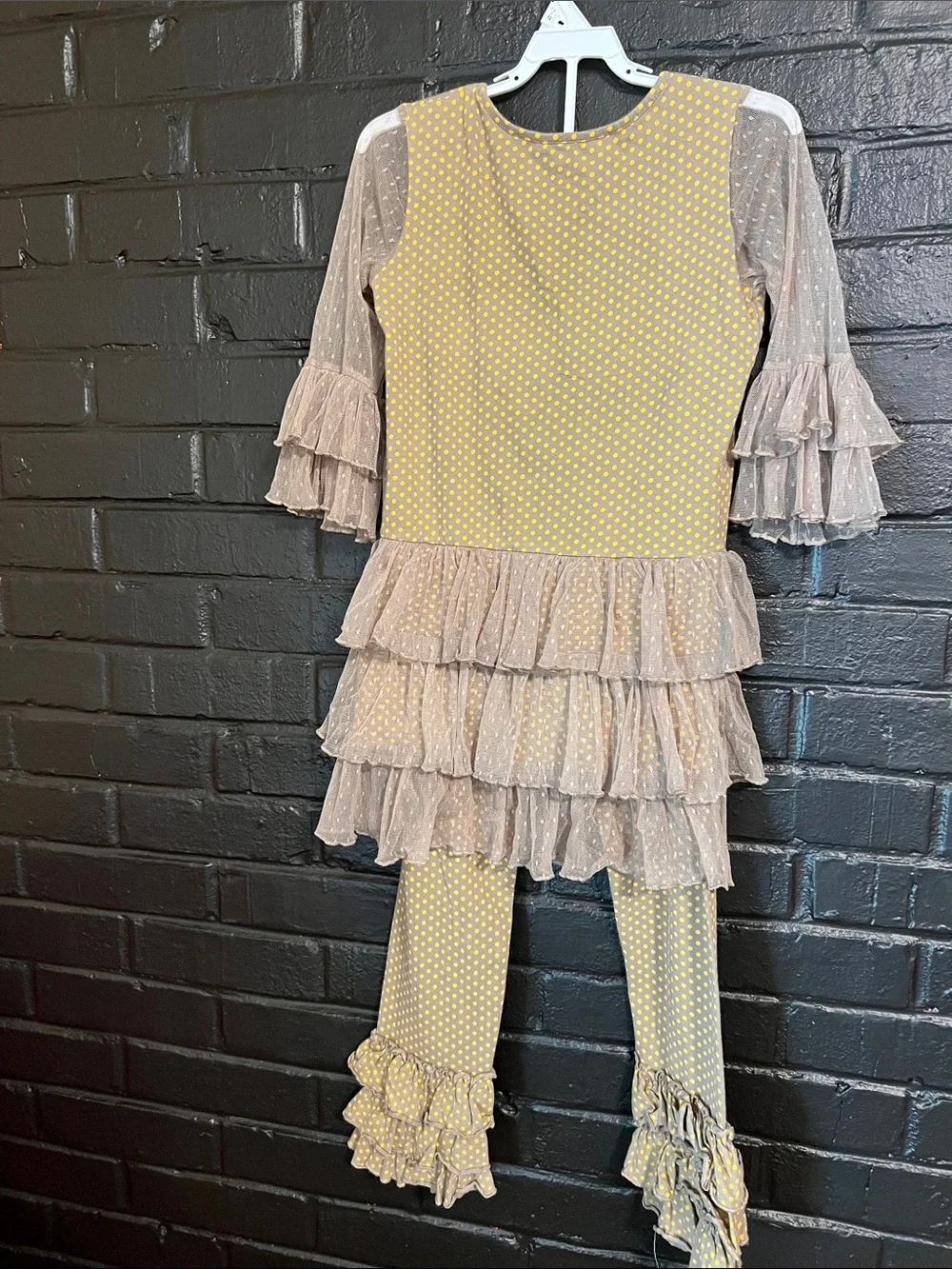 Matilda Jane Yellow and Beige Polka Dot Ruffle  Set